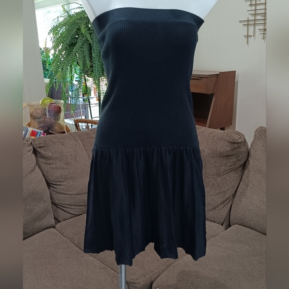 Gizel Dresses & Skirts - Gizel Mini Black Knit Ribbed Dress Pleated Strapless Drop Waist Tube Top Size S